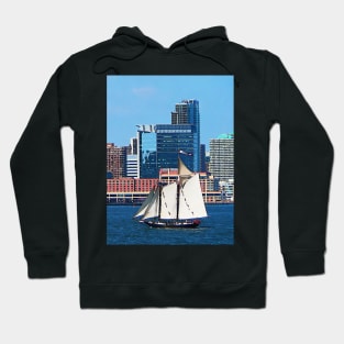 Manhattan NY - Yacht Against Manhattan Skyline Hoodie